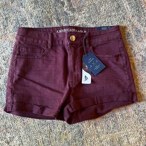American Eagle Denim Stretch Super Shorts. Size 8. Maroon/Brown